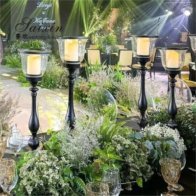 Saixin new design 3 pcs set black metal candle holder for wedding table decoration