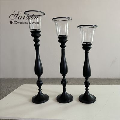 Saixin new design 3 pcs set black metal candle holder for wedding table decoration