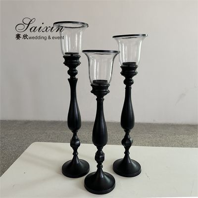 Saixin new design 3 pcs set black metal candle holder for wedding table decoration
