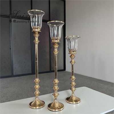 Saixin new design 3 pcs set black metal candle holder for wedding table decoration