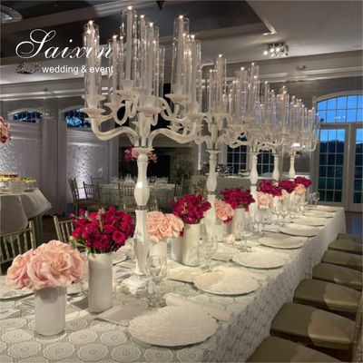 New White 13 Arms Candelabra Tall Wedding Table Decoration Crystal Wedding Centerpiece Candelabra