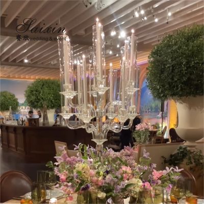 New White 13 Arms Candelabra Tall Wedding Table Decoration Crystal Wedding Centerpiece Candelabra