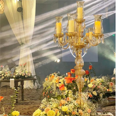 New Design Luxury Wedding Decoration Candle Holder Tall Champagne Crystal Candelabra