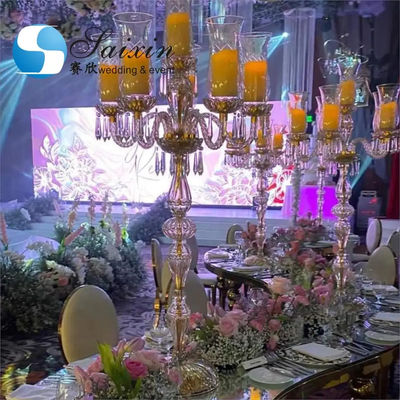 New Design Luxury Wedding Decoration Candle Holder Tall Champagne Crystal Candelabra