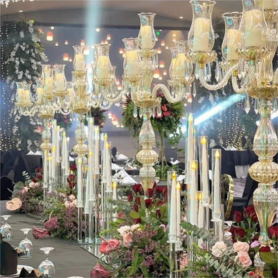 New Design Luxury Wedding Decoration Candle Holder Tall Champagne Crystal Candelabra