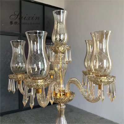New Design Luxury Wedding Decoration Candle Holder Tall Champagne Crystal Candelabra