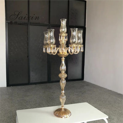 New Design Luxury Wedding Decoration Candle Holder Tall Champagne Crystal Candelabra