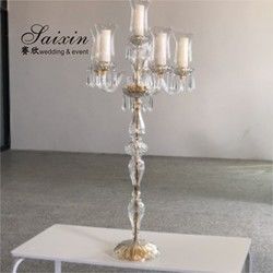 New Design Luxury Wedding Decoration Candle Holder Tall Champagne Crystal Candelabra