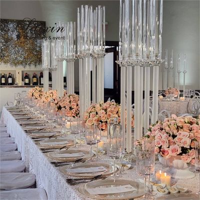 ZT-062 Chic 4 pcs different size white stem crystal pillar candle holder for decor wedding centerpieces