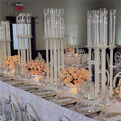 ZT-062 Chic 4 pcs different size white stem crystal pillar candle holder for decor wedding centerpieces
