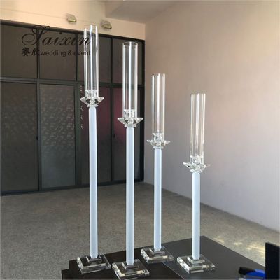 ZT-062 Chic 4 pcs different size white stem crystal pillar candle holder for decor wedding centerpieces