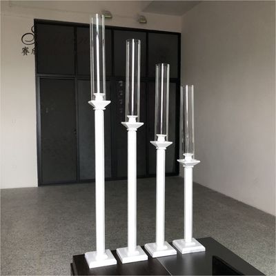 ZT-062 Chic 4 pcs different size white stem crystal pillar candle holder for decor wedding centerpieces