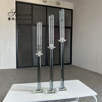 ZT-062 Chic 4 pcs different size white stem crystal pillar candle holder for decor wedding centerpieces