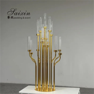 Luxury Wedding Decor Supplies Gold 17 Arms Candelabra Candle Holder Tall Crystal Candelabra Centerpieces