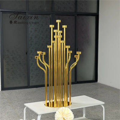 Luxury Wedding Decor Supplies Gold 17 Arms Candelabra Candle Holder Tall Crystal Candelabra Centerpieces