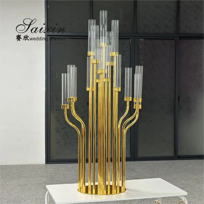 Luxury Wedding Decor Supplies Gold 17 Arms Candelabra Candle Holder Tall Crystal Candelabra Centerpieces