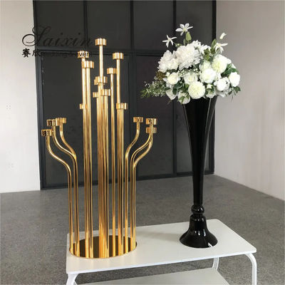 Luxury Wedding Decor Supplies Gold 17 Arms Candelabra Candle Holder Tall Crystal Candelabra Centerpieces
