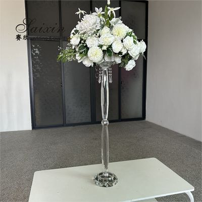 Modern Wedding Flower Stand Crystal Floral Pillar Stand Table Decoration