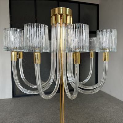 Saixin new design large gold metal stand 10 arms glass candelabra for wedding centerpieces
