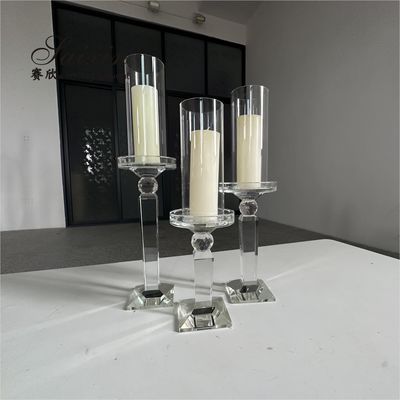 Bulk Wedding Candle Holders Set Of 3 Gold Crystal Glass Candlestick 38cm