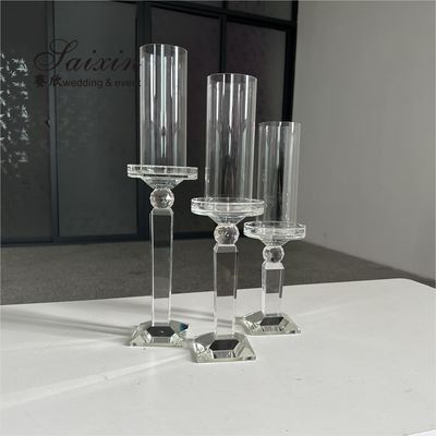 Bulk Wedding Candle Holders Set Of 3 Gold Crystal Glass Candlestick 38cm