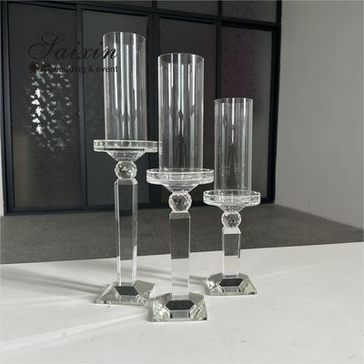 Bulk Wedding Candle Holders Set Of 3 Gold Crystal Glass Candlestick 38cm