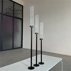 Long Stem Hurricane Pillar Gold Wedding Candle Holder With Chimney Tubes 3pcs Set 80cm