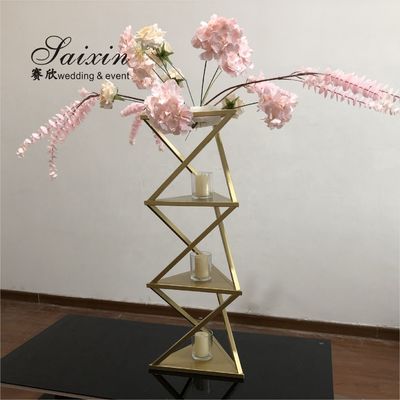 ZT-535 Saixin triangle gold metal flower stand for wedding table centerpieces