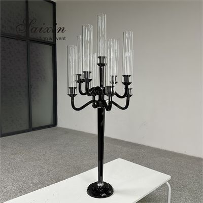 ZT-271B Wedding Party Tall Black 9 Arms Candlestick Holders For Wedding Table Centerpiece