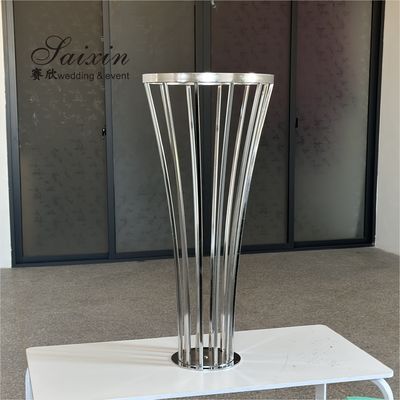 Hot sale gold metal flower stand with acrylic white pedestal for wedding aisle decoration