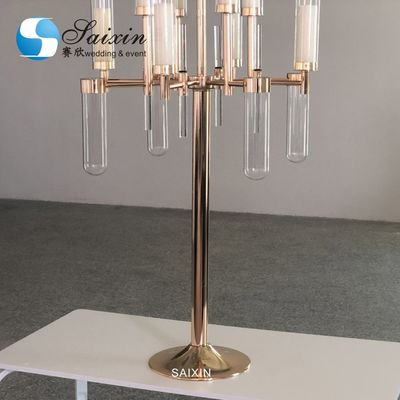 ZT-530  luxury metal gold candelabras with floating candle holders glass chimney for wedding table decoration