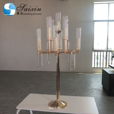 ZT-530  luxury metal gold candelabras with floating candle holders glass chimney for wedding table decoration