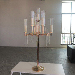 ZT-530  luxury metal gold candelabras with floating candle holders glass chimney for wedding table decoration
