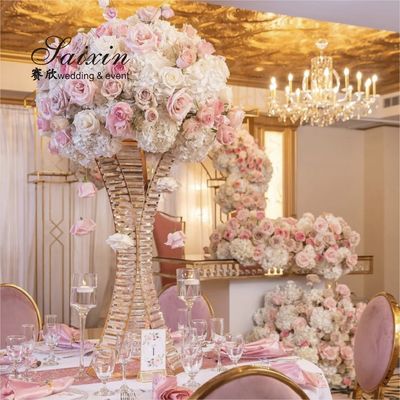ZT-538 Saixin Metal Flower Stand With Crystal Beads Vases For Wedding Table Decoration