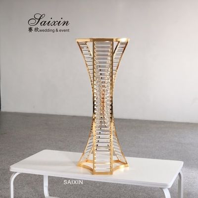 ZT-538 Saixin Metal Flower Stand With Crystal Beads Vases For Wedding Table Decoration