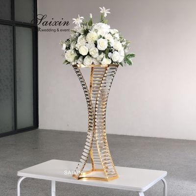 ZT-538 Saixin Metal Flower Stand With Crystal Beads Vases For Wedding Table Decoration