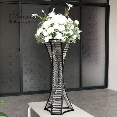 ZT-538 Saixin Metal Flower Stand With Crystal Beads Vases For Wedding Table Decoration