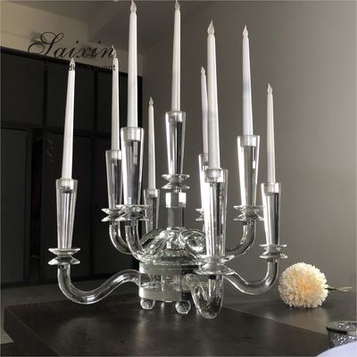 9 Branch Crystal Glass Candelabra Crystal Candle Stands For Home Decor 55CM