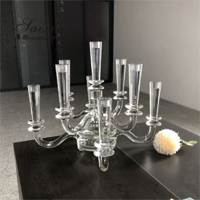 9 Branch Crystal Glass Candelabra Crystal Candle Stands For Home Decor 55CM