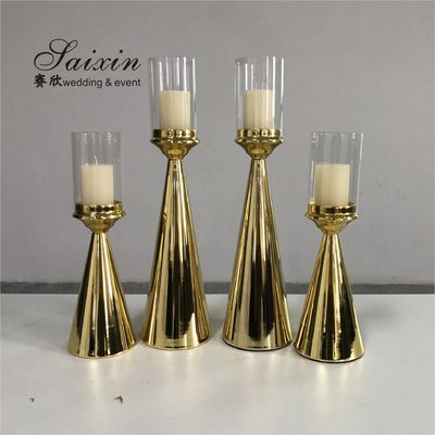 Golden Brass Taper Wedding Candle Holders Centerpiece Pillar 2 Pcs Set