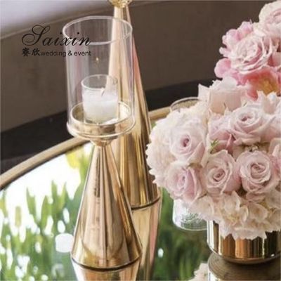 Golden Brass Taper Wedding Candle Holders Centerpiece Pillar 2 Pcs Set