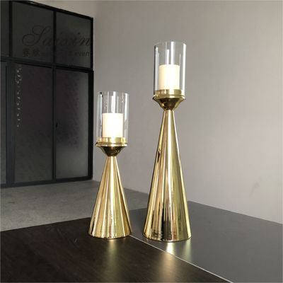 Golden Brass Taper Wedding Candle Holders Centerpiece Pillar 2 Pcs Set
