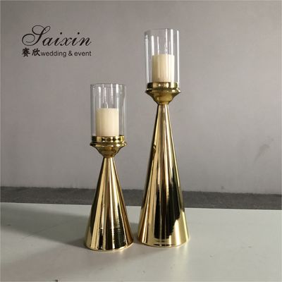Golden Brass Taper Wedding Candle Holders Centerpiece Pillar 2 Pcs Set