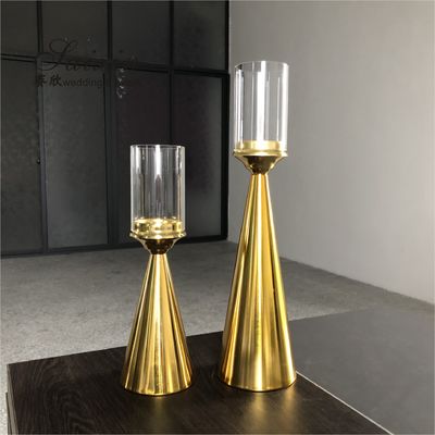 Golden Brass Taper Wedding Candle Holders Centerpiece Pillar 2 Pcs Set