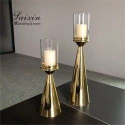 Golden Brass Taper Wedding Candle Holders Centerpiece Pillar 2 Pcs Set