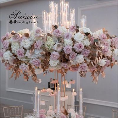 New saixin good quality 13 arms gold metal candelabra for wedding centerpieces
