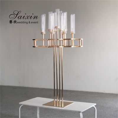 New saixin good quality 13 arms gold metal candelabra for wedding centerpieces