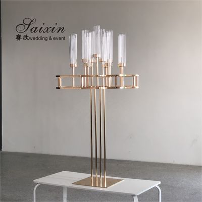 New saixin good quality 13 arms gold metal candelabra for wedding centerpieces
