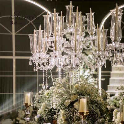 16 Arms Crystal Glass Candelabra Floor Lamp Clear Crystal Flower Candle Holder