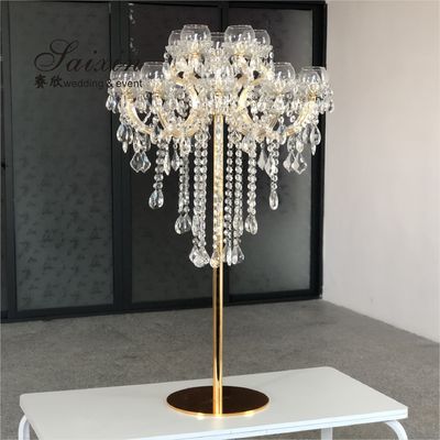 ZT-325G Latest Design Gold Crystal Candelabra Wedding Table Decoration Centerpiece For 15 Arms